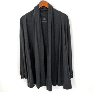 Calvin Klein Open Front Cardigan Sweater Gray Long Sleeve Women’s Large Soft Kni